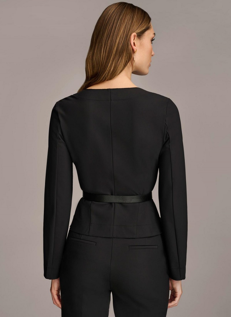 Donna Karan Wrap Jacket With Belt Sweaters and Tops Svarte | Norge_DK77022