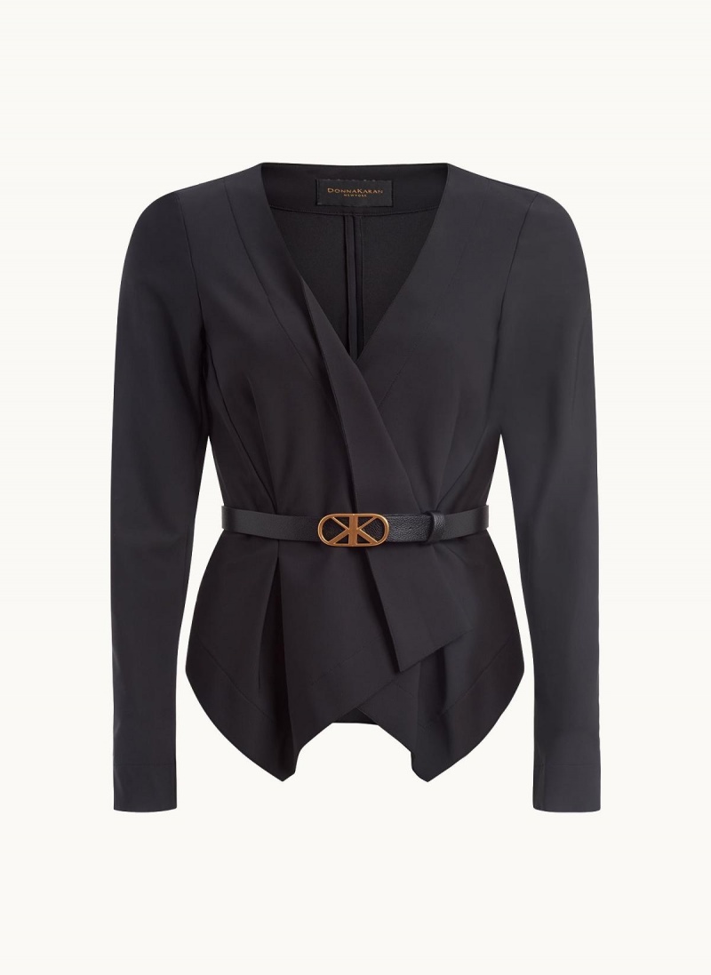 Donna Karan Wrap Jacket With Belt Sweaters and Tops Svarte | Norge_DK77022