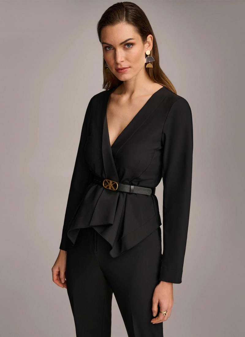 Donna Karan Wrap Jacket With Belt Sweaters and Tops Svarte | Norge_DK77022